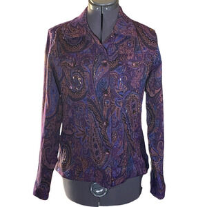 Coldwater Creek Womens S Button Front Vintage Tapestry Paisley Purple Jacket